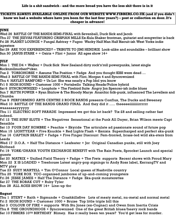 2002 June 'Life Is Like A Shit Sandwich' listings