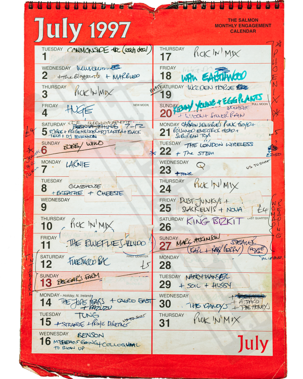 1997 July hand-written office wall calendar