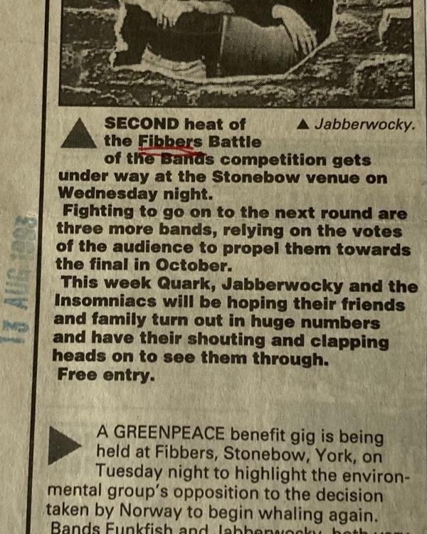 1993 Weekly preview with Quark, Jabberworcky, The Insomniacs, Funkfish