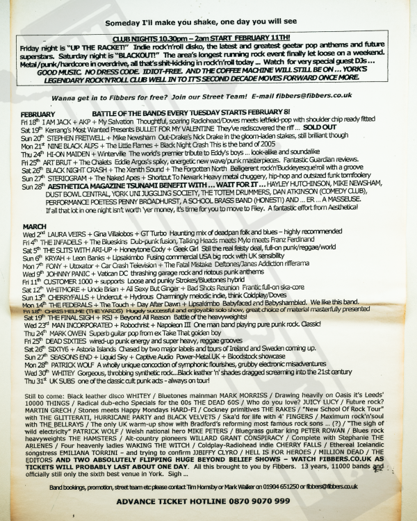 2005 February, March 'Someday I'll make you shake, someday you'll see' listings