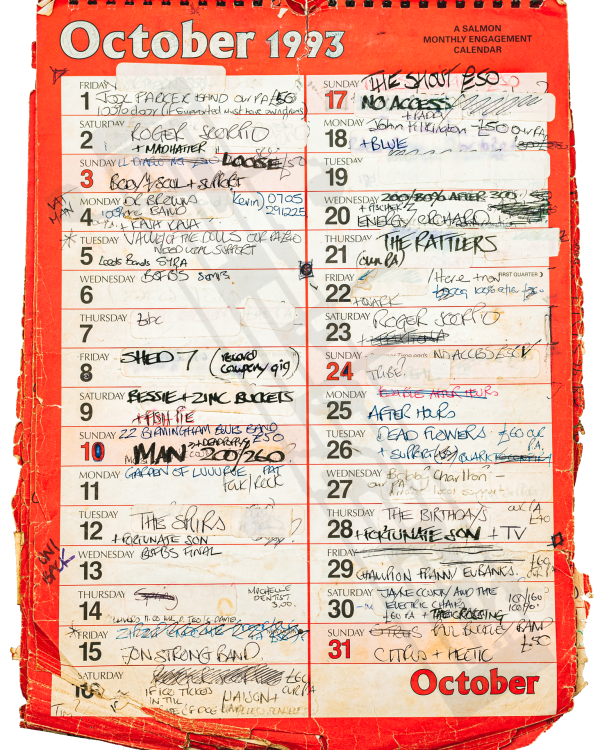 1993 October hand-written office wall calendar