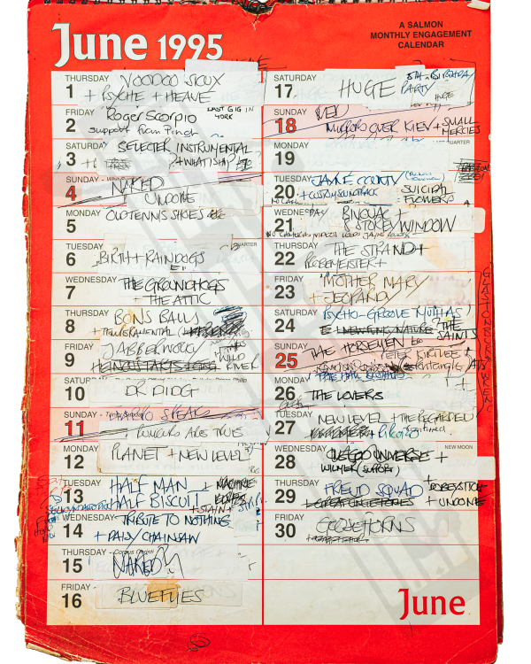 1995 June hand-written office wall calendar