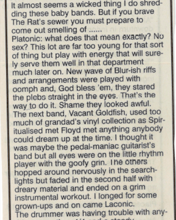 1999 The Rat reviews Vacant Goldfish, Laconic, Platonic