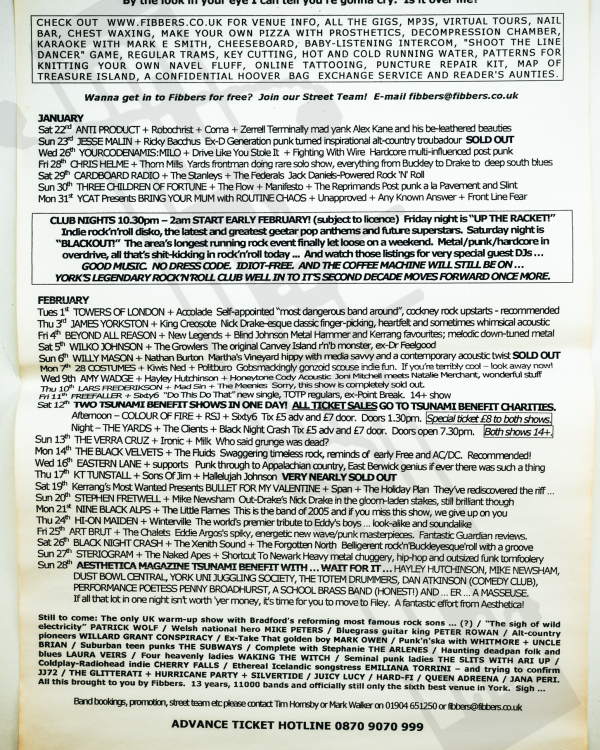 2005 January, February 'By the look in your eye I can tell you're gonna cry,is it over me?' listings