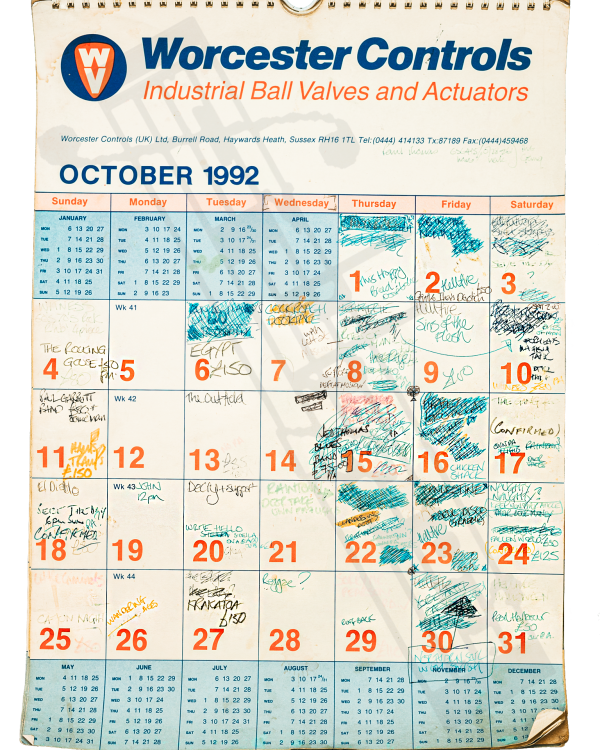 1992 October hand-written office wall calendar