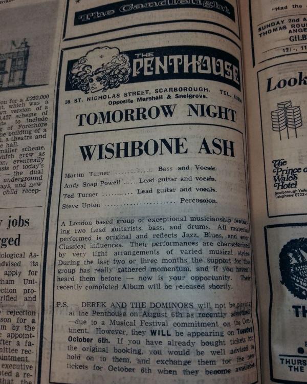 1970 Wishbone Ash at Scarborough Penthouse (the inspiration for Fibbers)