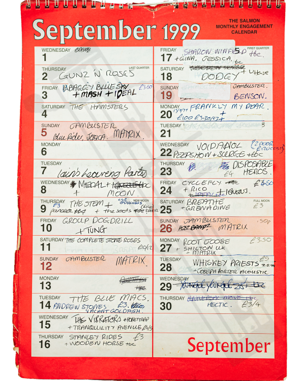 1999 September hand-written office wall calendar
