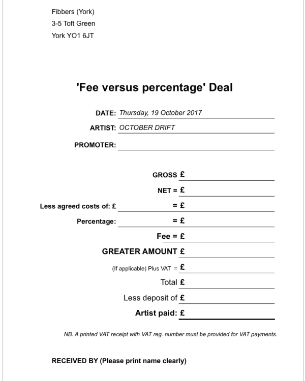Fee vs % deal example sheet