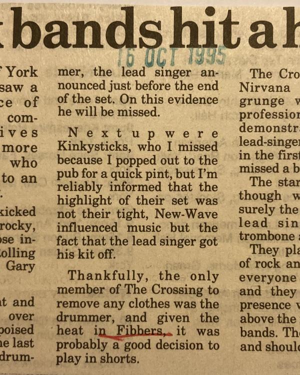 1995 York Awareness Week with The Lovers, Kinkystick, The Crossing