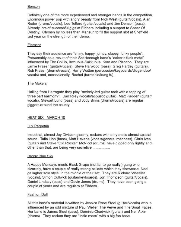 1999 Battle of the Bands press with Fashion Doll, Lux Perpetua, Baggy Blue Sky, Benson, Element, The Makers