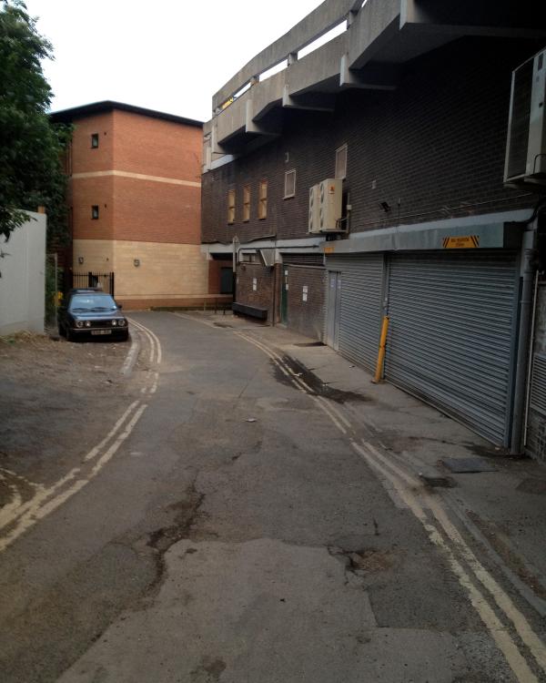 1996 Stonebow House back lane and load-in; a view well known to thousands of bands