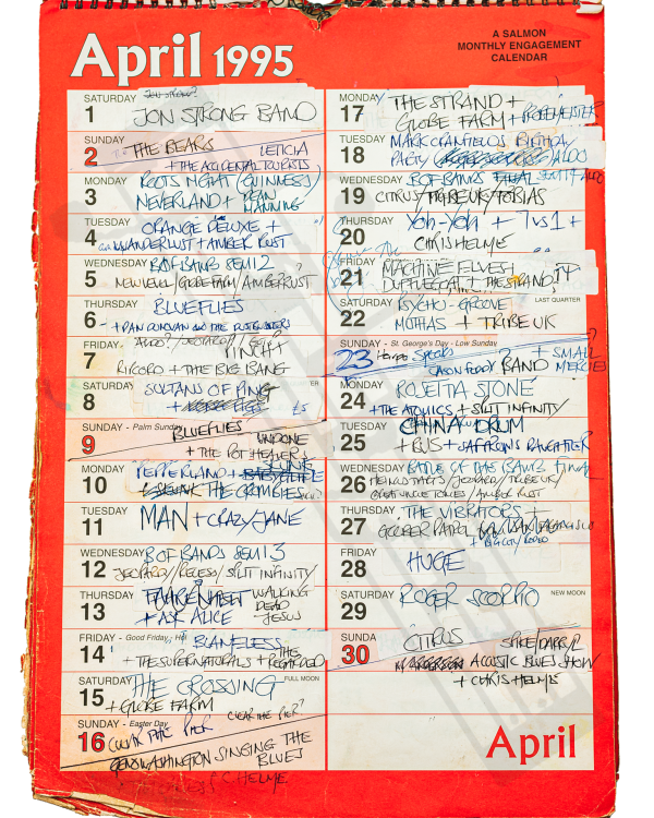 1995 April hand-written office wall calendar