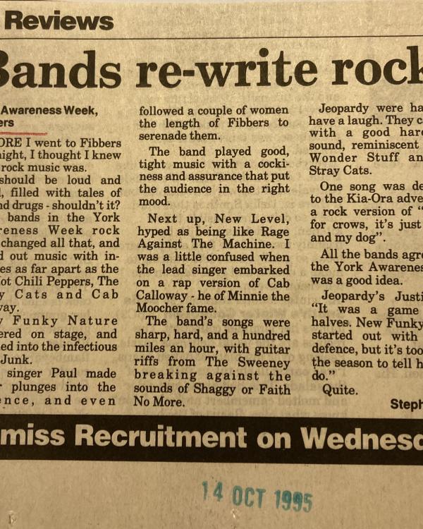 1995 York Awareness Week with New Funky Nature, Jeopardy, New Level