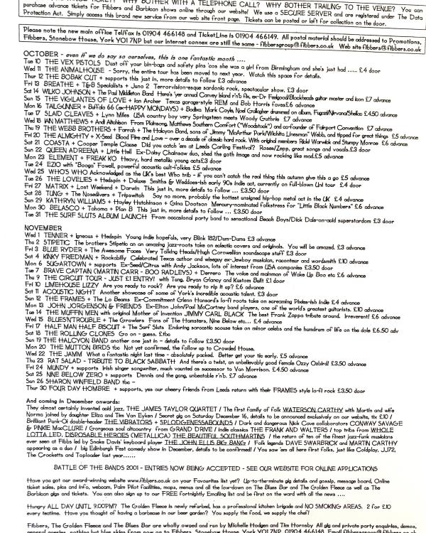 2000 October/November 'Fear God And Stay Calm, No Man's Way Leads To Harm' listings