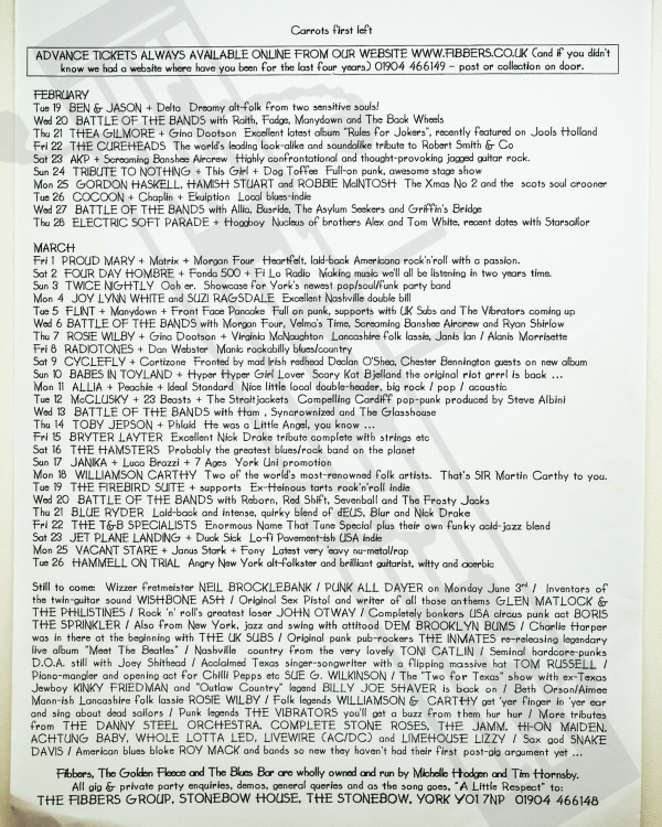 2002 February, March 'Carrots first left' listings