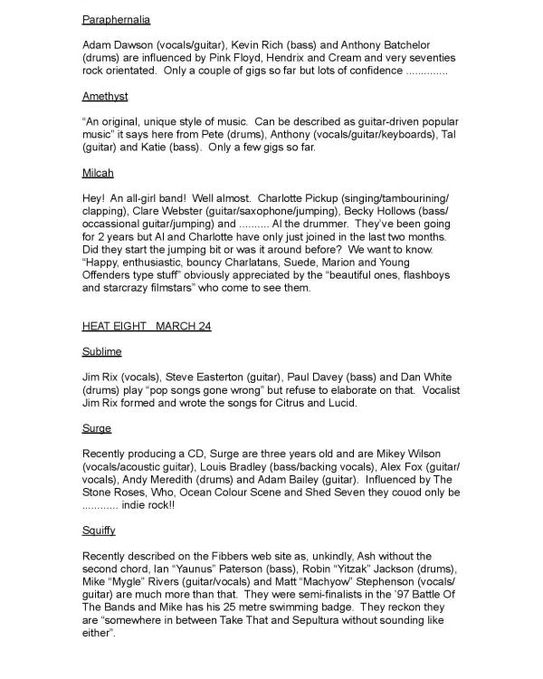 1999 Battle of the Bands press with Surge, Squiffy, Sublime, Milcah, Amethyst, Paraphernalia