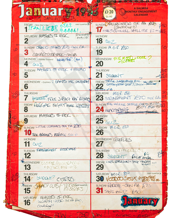 1993 January hand-written office wall calendar
