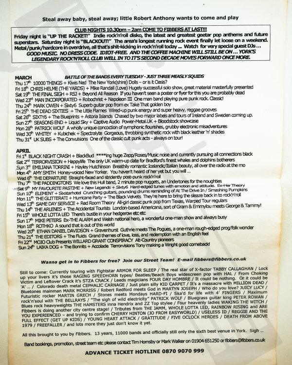 2005 March 'Steal away baby, steal away; little Robert Anthony wants to come and play' listings
