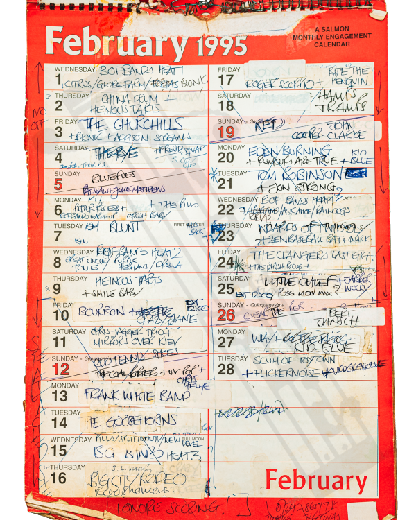 1995 February hand-written office wall calendar
