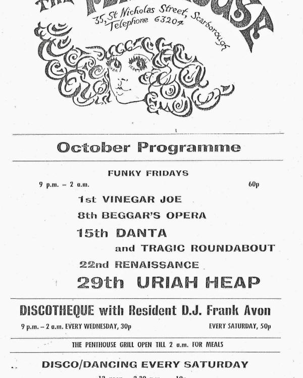 1971 Scarborough Penthouse (the inspiration for Fibbers)