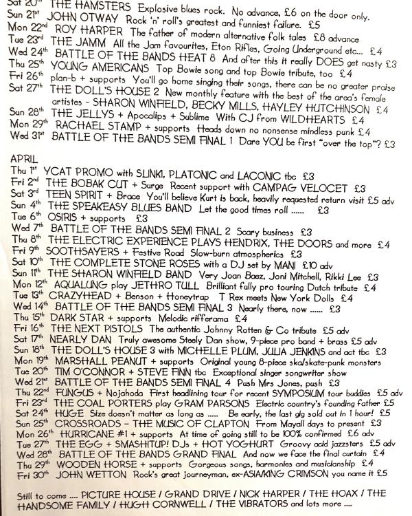 1999 March/April venue listings