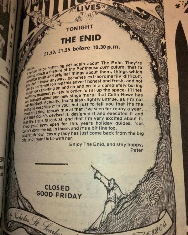 1970 The Enid at Scarborough Penthouse (the inspiration for Fibbers)