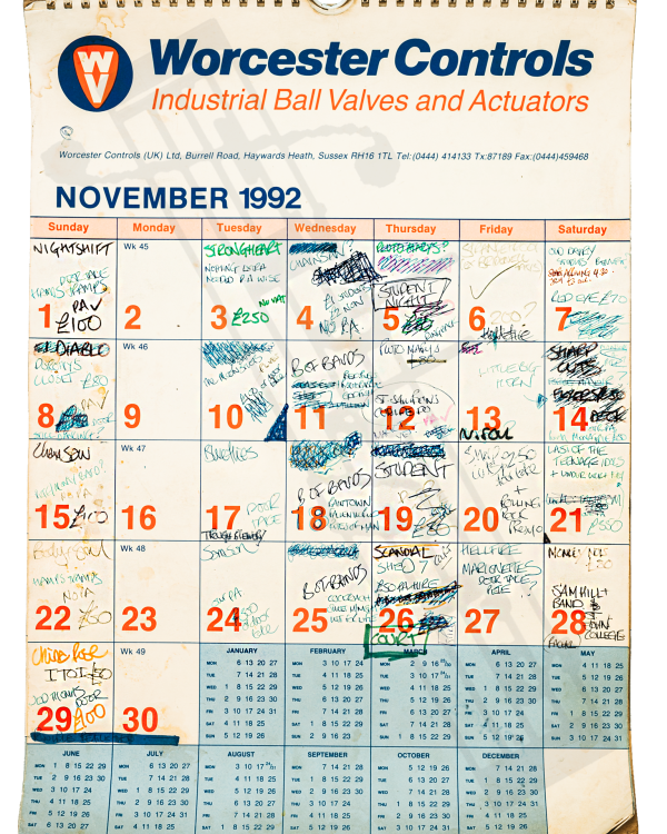 1992 November hand-written office wall calendar