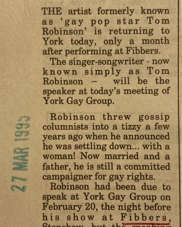 1995 Tom Robinson 'Gay Group' meeting