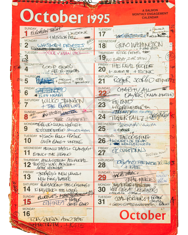 1995 October hand-written office wall calendar