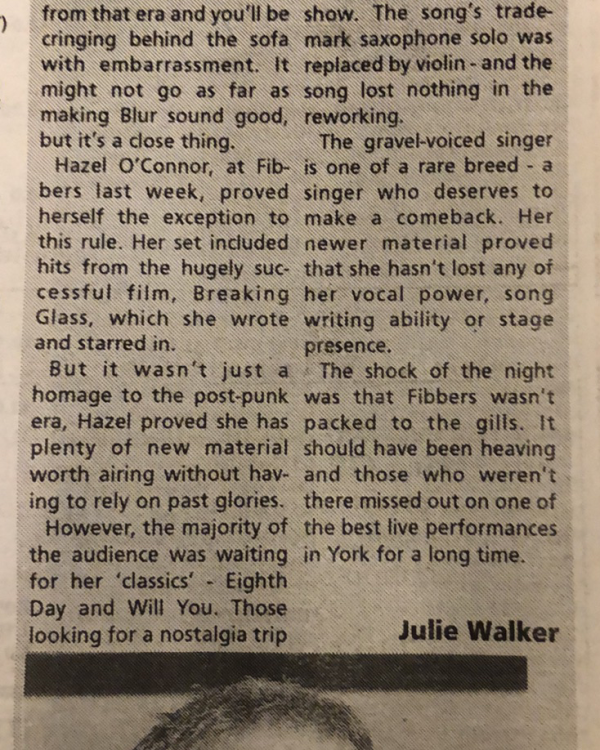 1996 Hazel O'Connor review