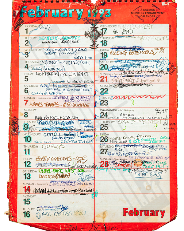 1993 February hand-written office wall calendar