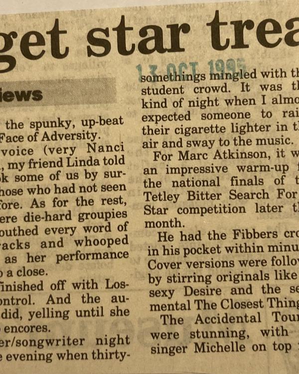 1995 York Awareness Week with Gina Dootson, Marc Atkinson, Accidental Tourists, After Midnight