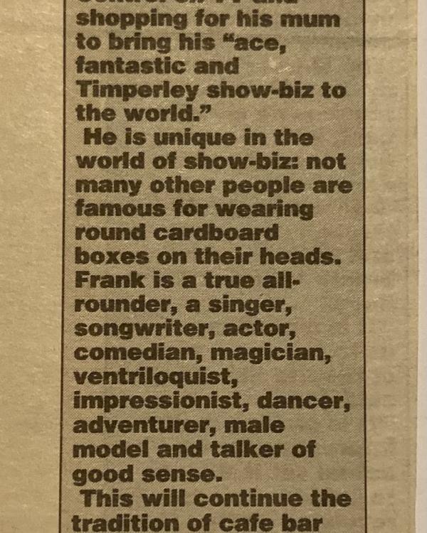 1994 Cafe Bar night with Frank Sidebottom