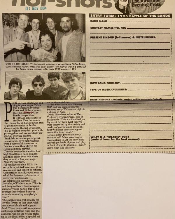 1995 Battle of the Bands entry form and preview
