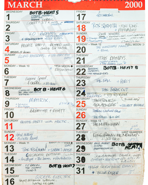 2000 March hand-written office wall calendar