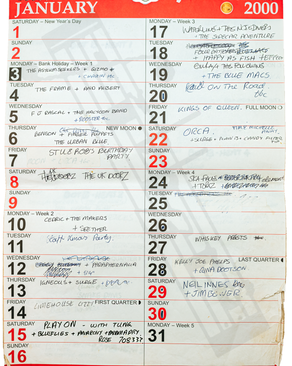 2000 January hand-written office wall calendar