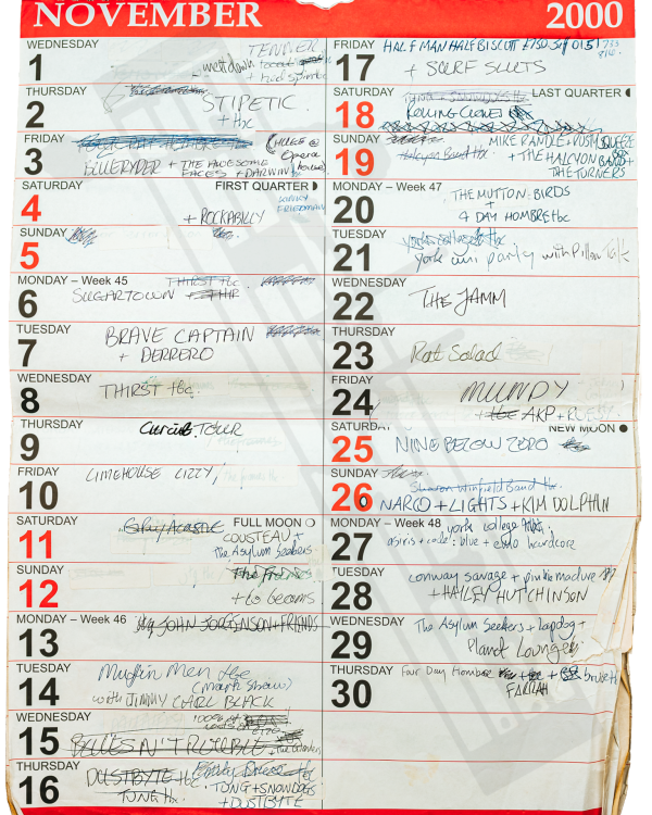 2000 November hand-written office wall calendar
