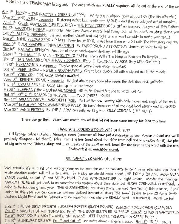 1998 November/December venue listings