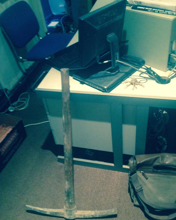 2016 Toft Green promoter office, pick-axe at the ready