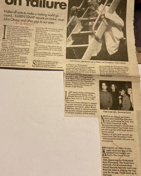 1994 Weekly preview with John Otway, The Breakfast Club, Elevator Gods, Gina Dootson, Marc Atkinson, Yo Yo