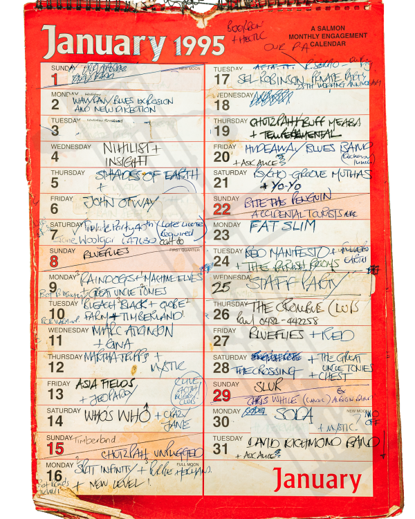 1995 January hand-written office wall calendar