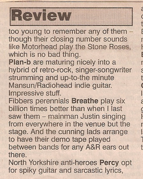 1996 York Awareness Week review with Apocalips, Benson, Breathe, Funkfish, Peep Show, Percy, Plan B