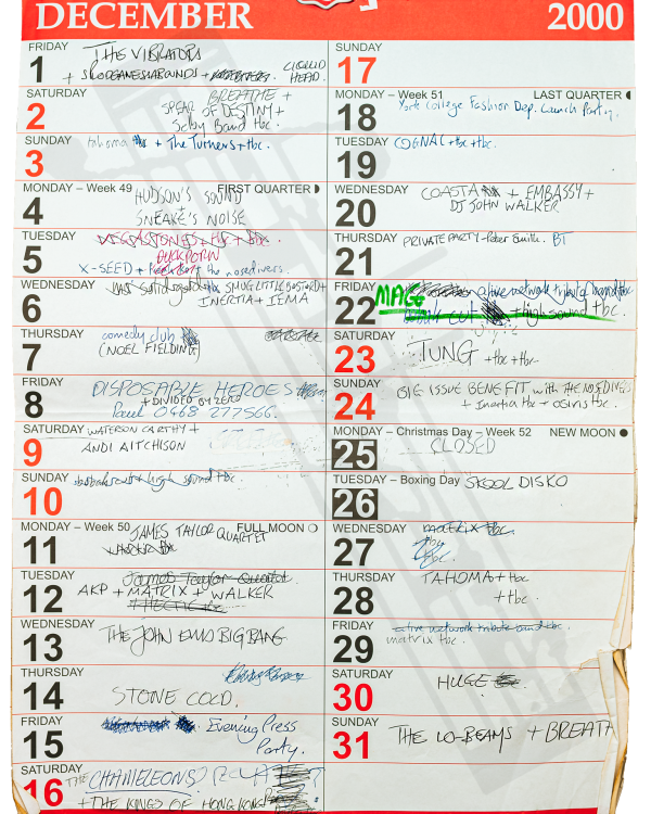 2000 December hand-written office wall calendar