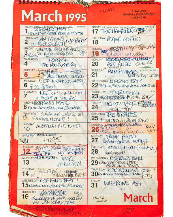 1995 March hand-written office wall calendar