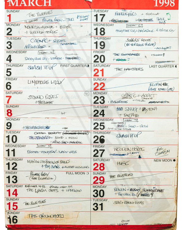 1998 March hand-written office wall calendar