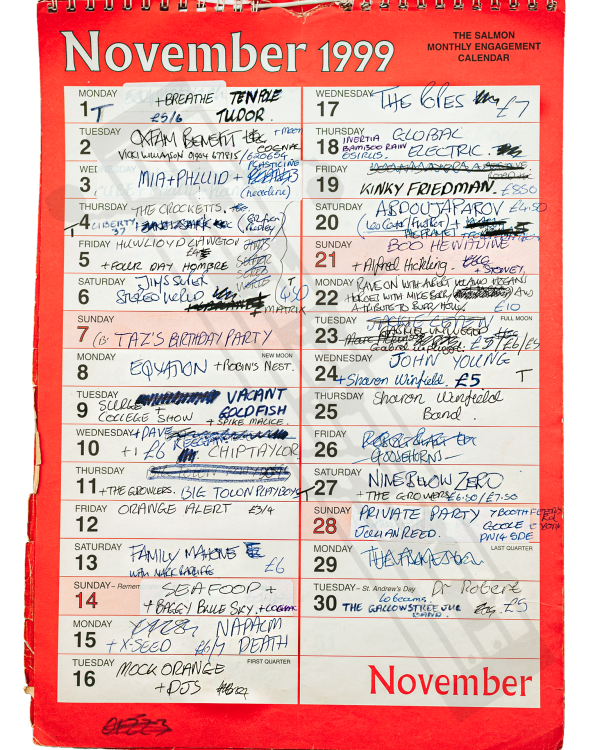 1999 November hand-written office wall calendar