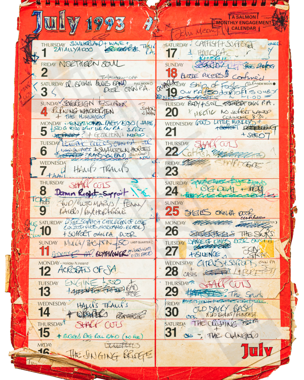 1993 July hand-written office wall calendar