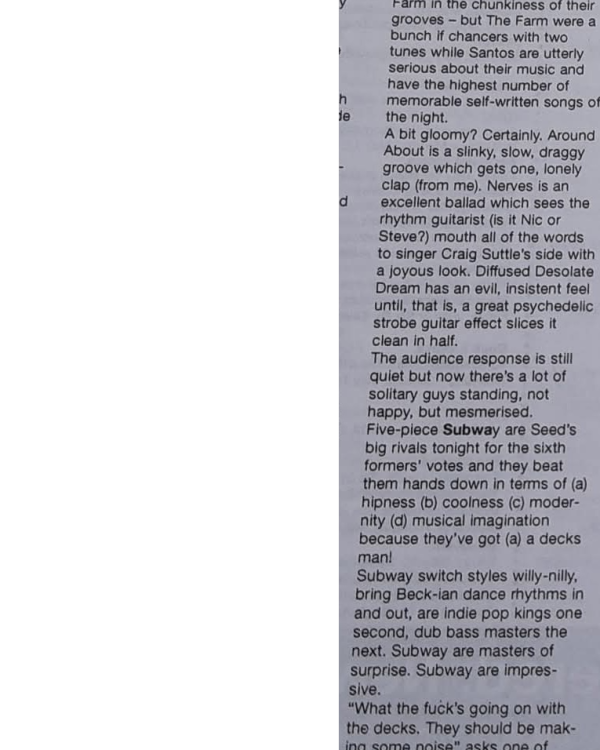 1998 Battle of the Bands Santos, Subway, Seed review by Charm magazine