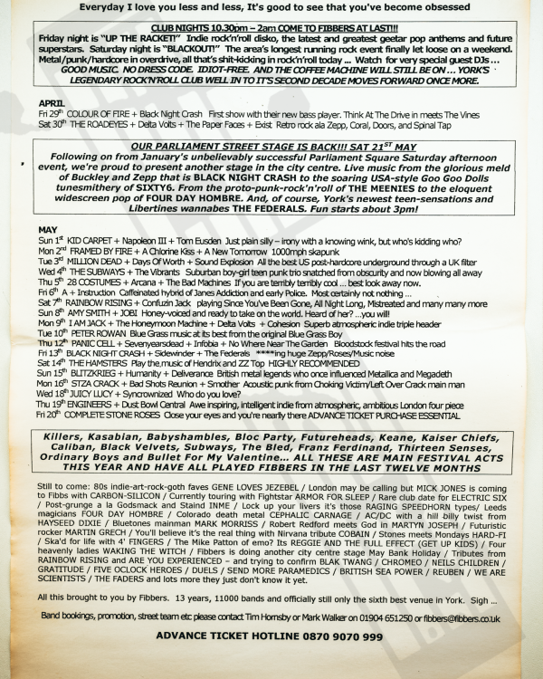 2005 April 'Every day I love you less and less, it's good to see that you've become obsessed' listings