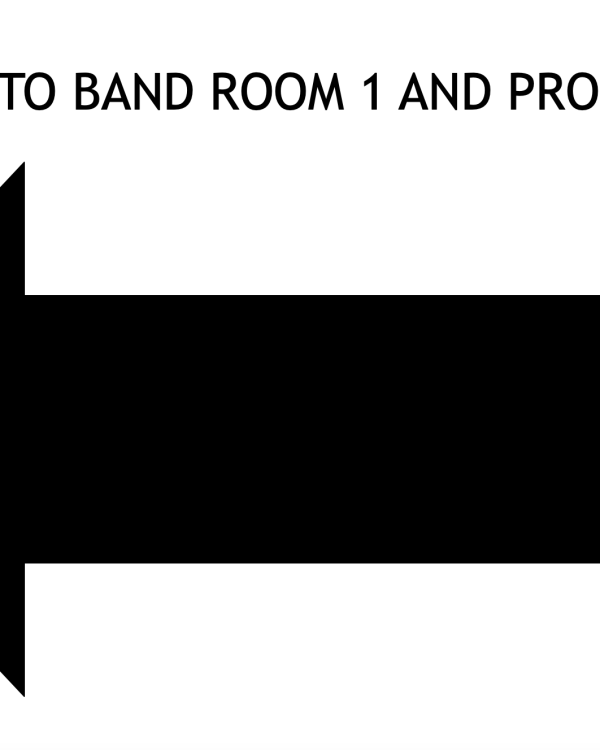 Band room 1 and production room sign
